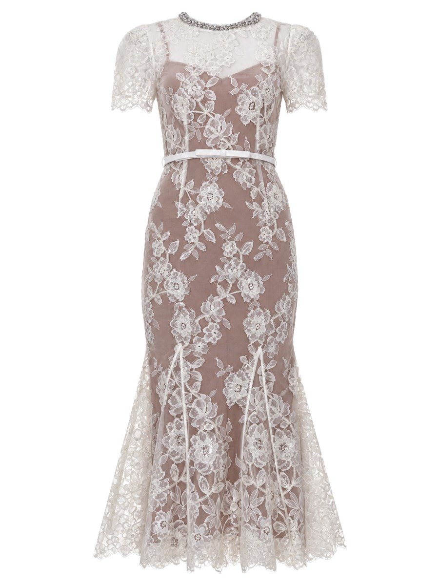 ABITO MIDI CON APPLICAZIONI IN PIZZO E PAILLETTES