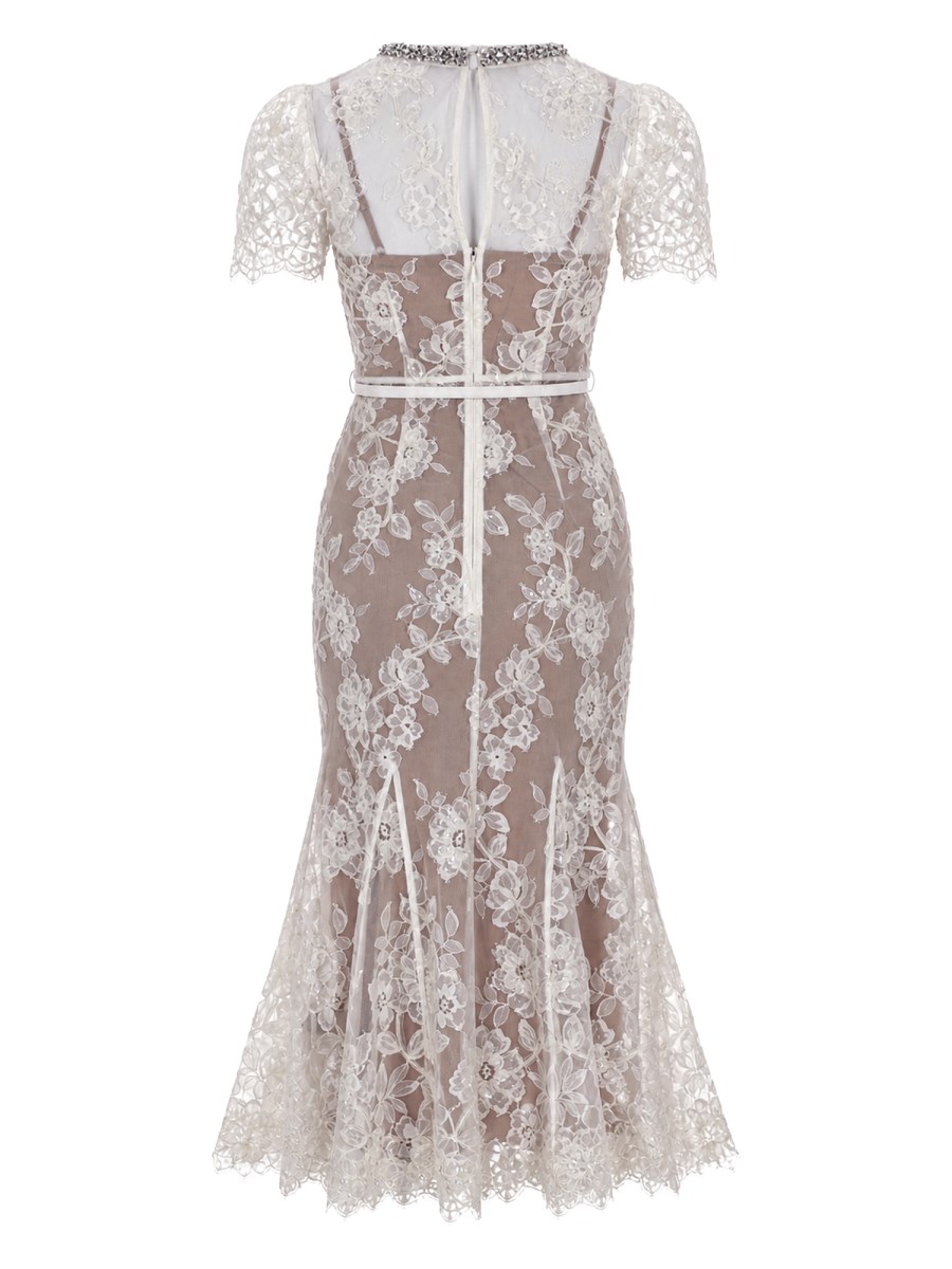 ABITO MIDI CON APPLICAZIONI IN PIZZO E PAILLETTES