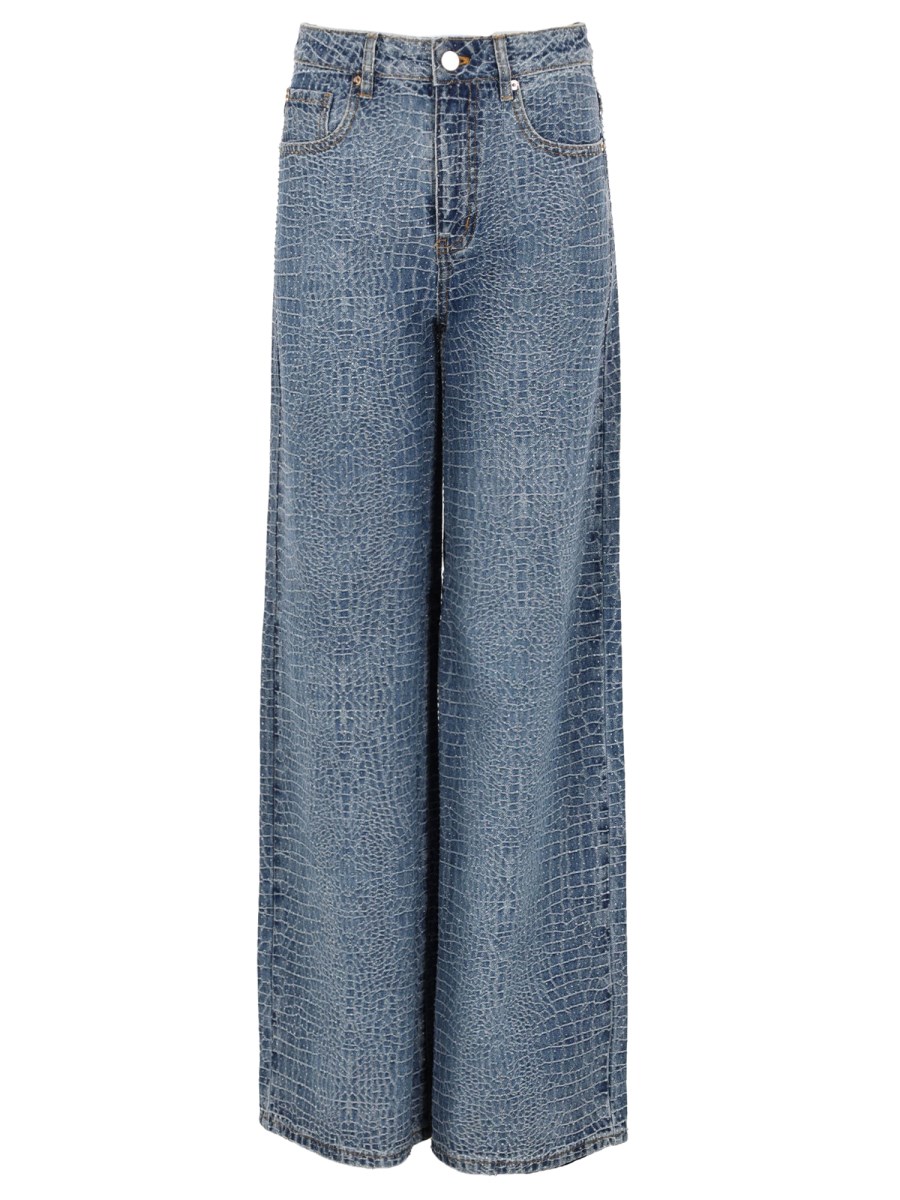 JEANS CON STRASS EFFETTO COCCODRILLO