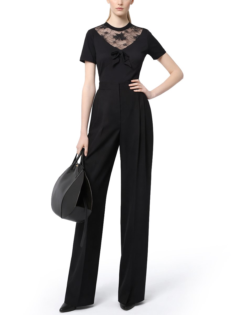 T-SHIRT CON FIOCCO E INSERTI IN PIZZO