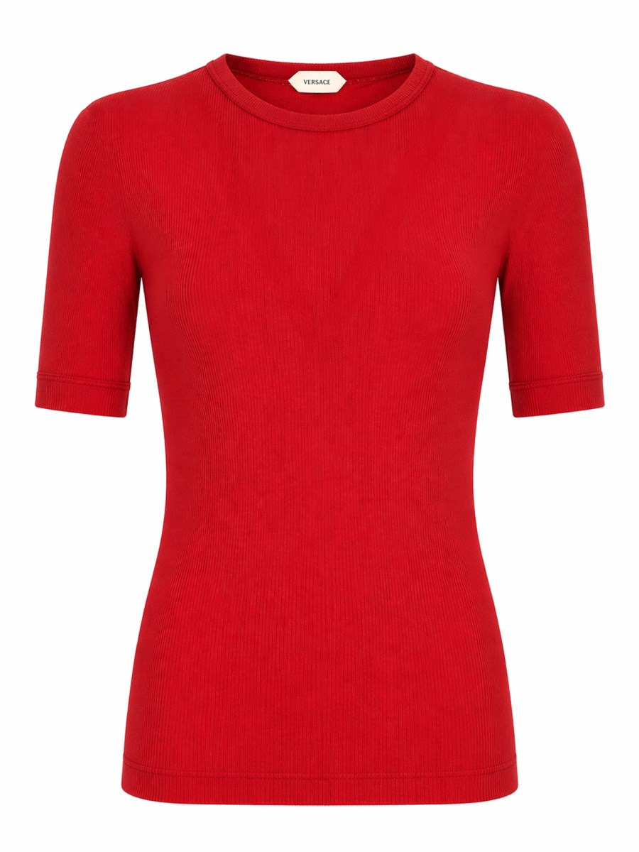 T-SHIRT IN LANA A COSTE CON RICAMO