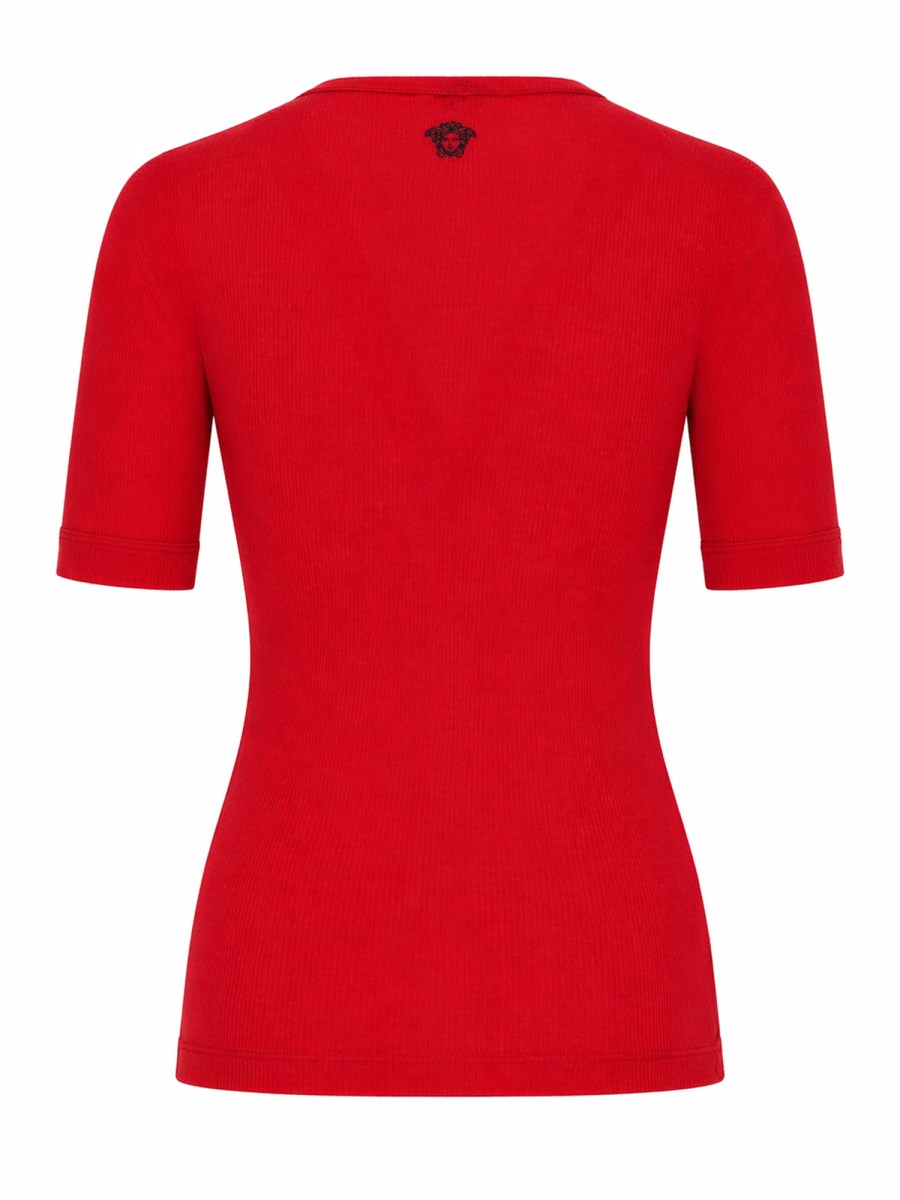T-SHIRT IN LANA A COSTE CON RICAMO