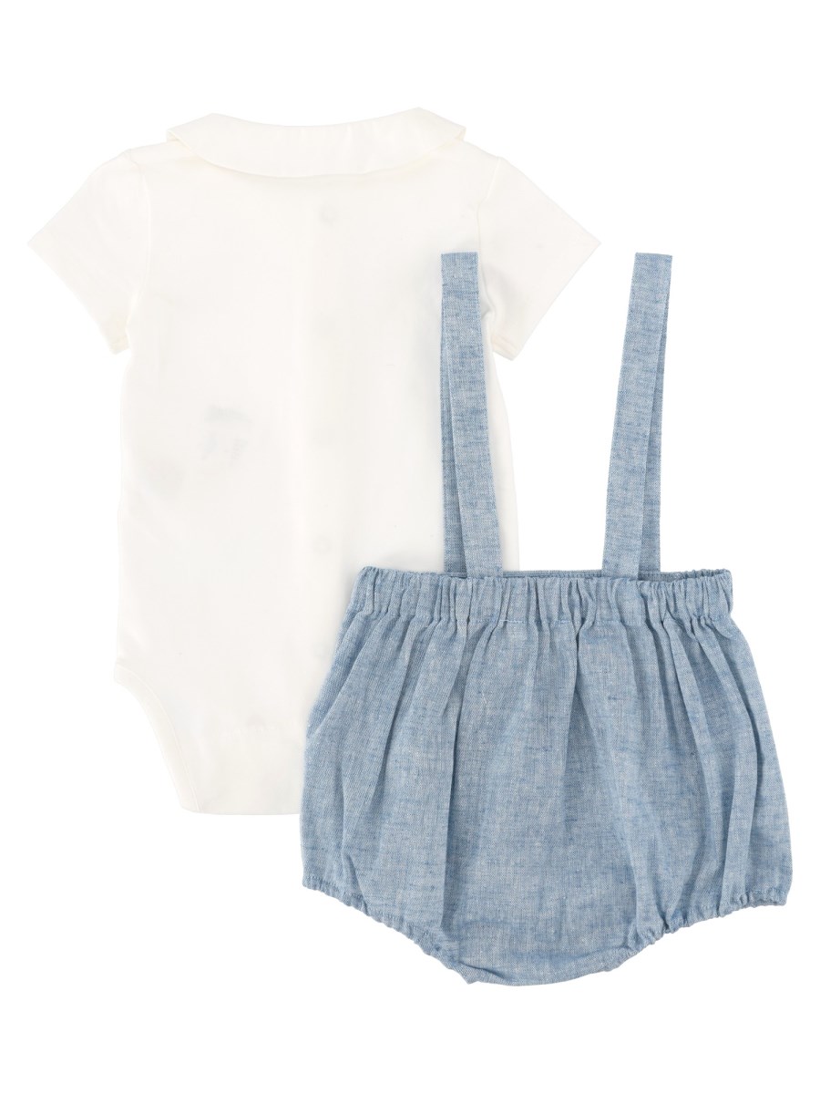 Set body con colletto e salopette in misto lino