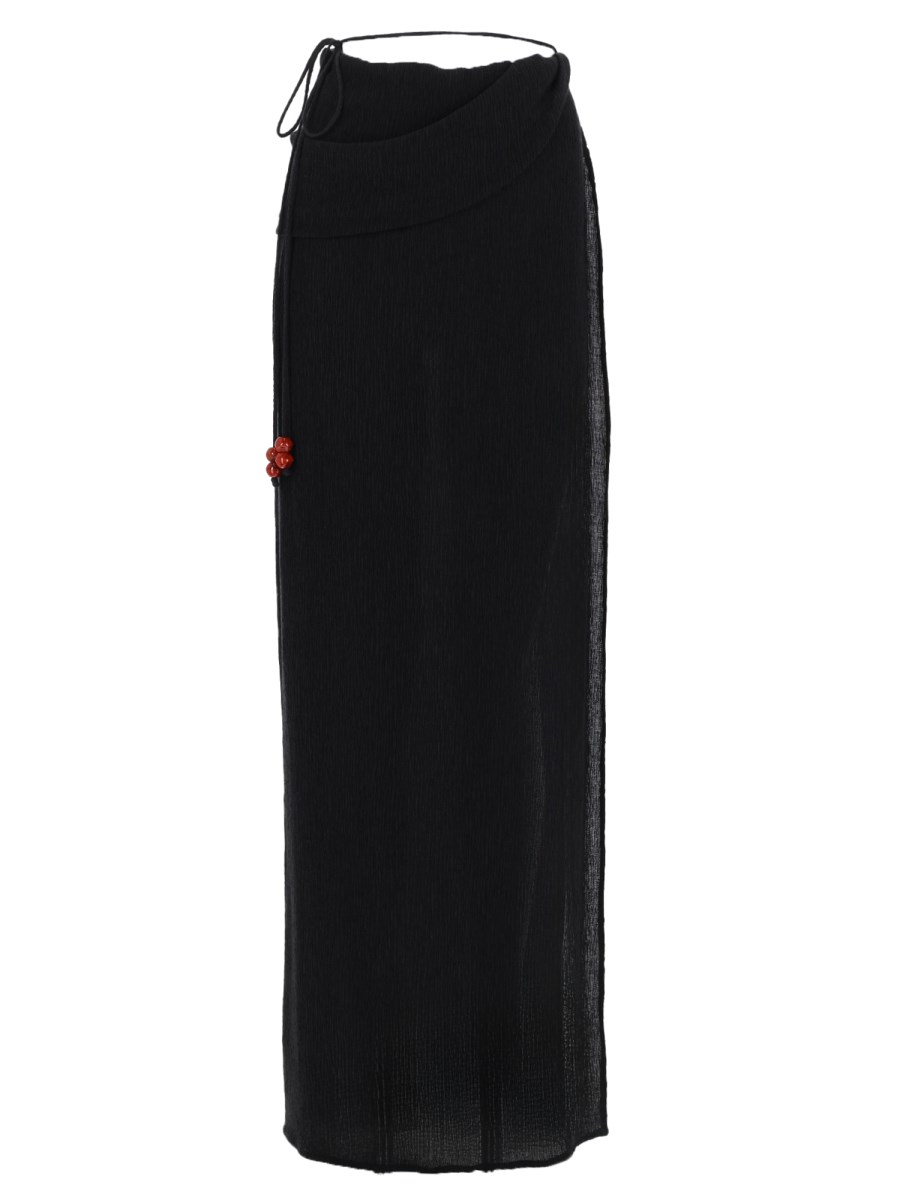 GONNA LUNGA WRAP DRAPPEGGIATA CON PERLINE