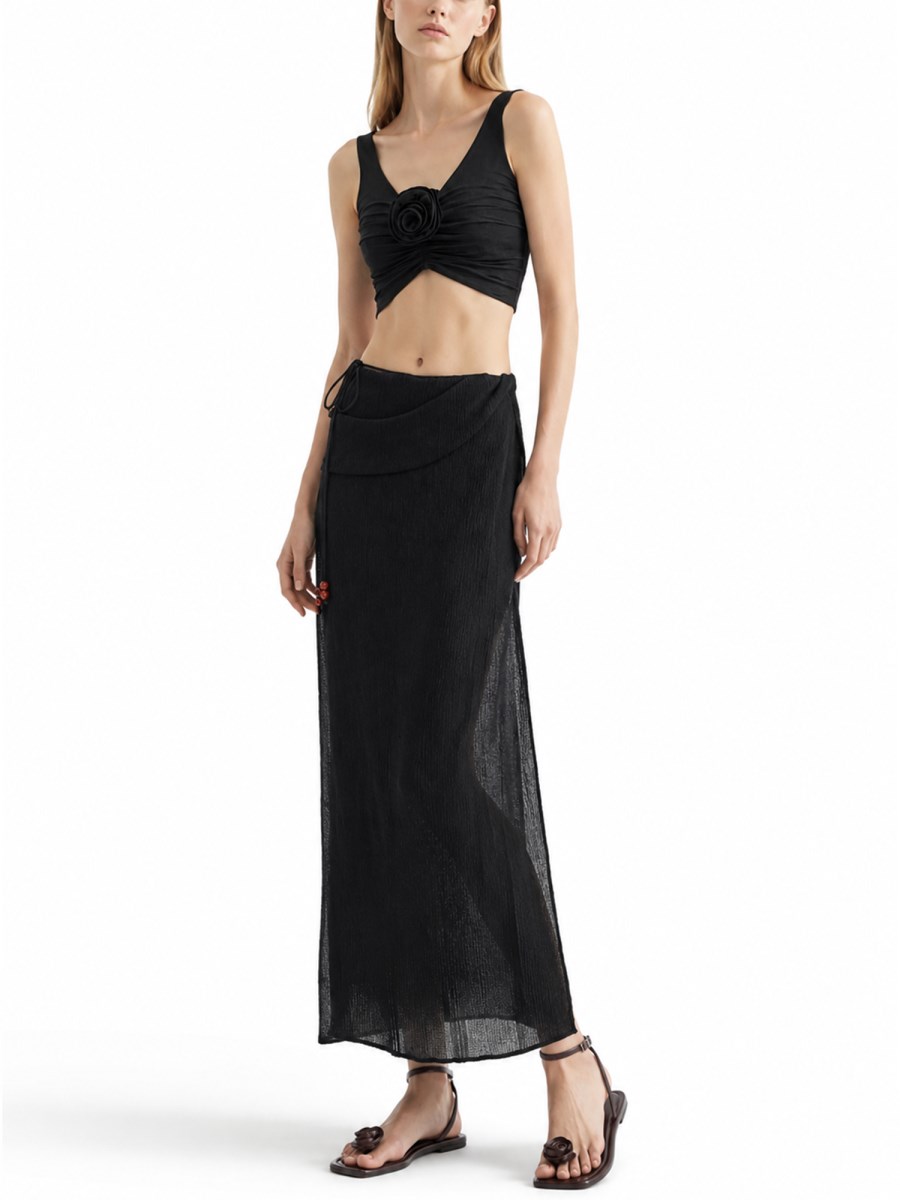 GONNA LUNGA WRAP DRAPPEGGIATA CON PERLINE
