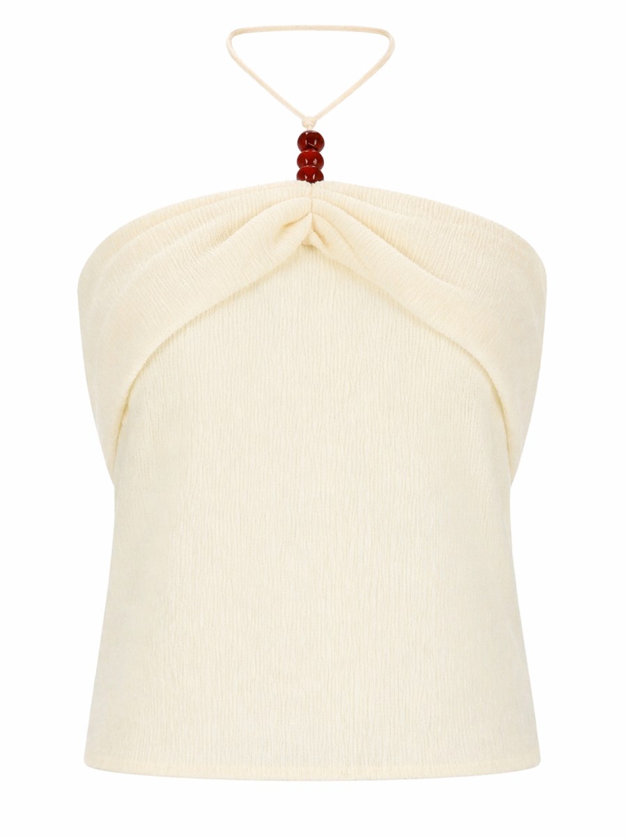 TOP HALTERNECK DRAPPEGGIATO CON PERLINE