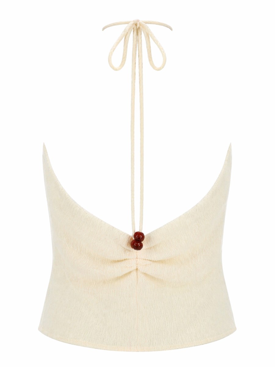 TOP HALTERNECK DRAPPEGGIATO CON PERLINE