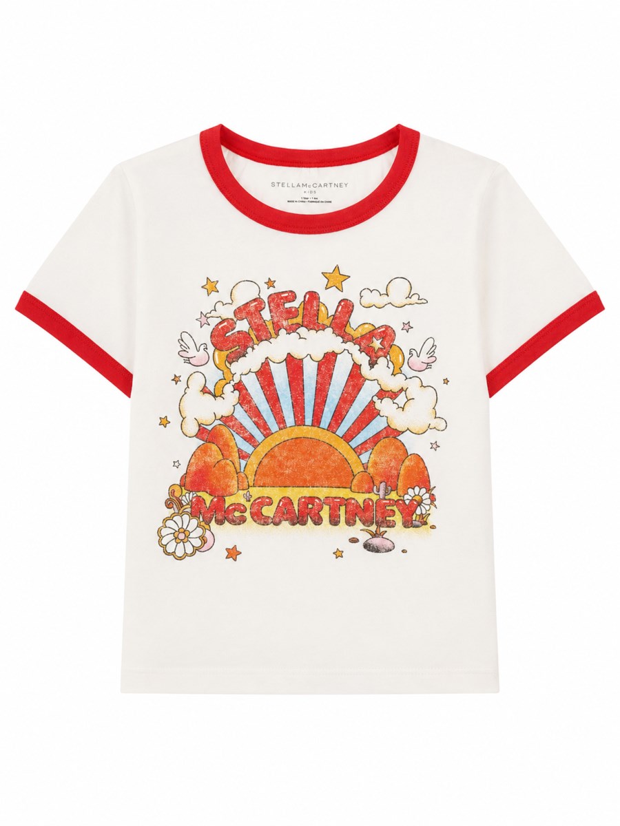 T-SHIRT CON BORDI A CONTRASTO E STAMPA GRAFICA