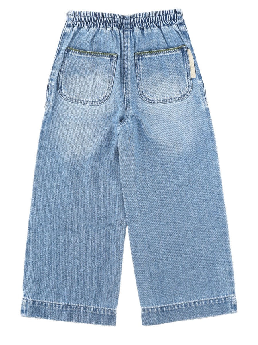 Jeans wide leg con ricamo floreale
