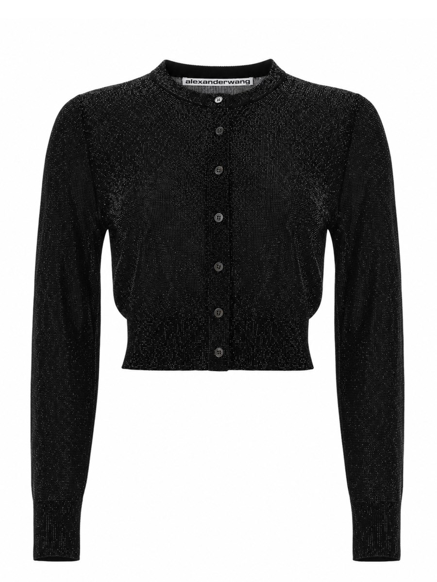 Cardigan Cropped con Perline Trasparenti