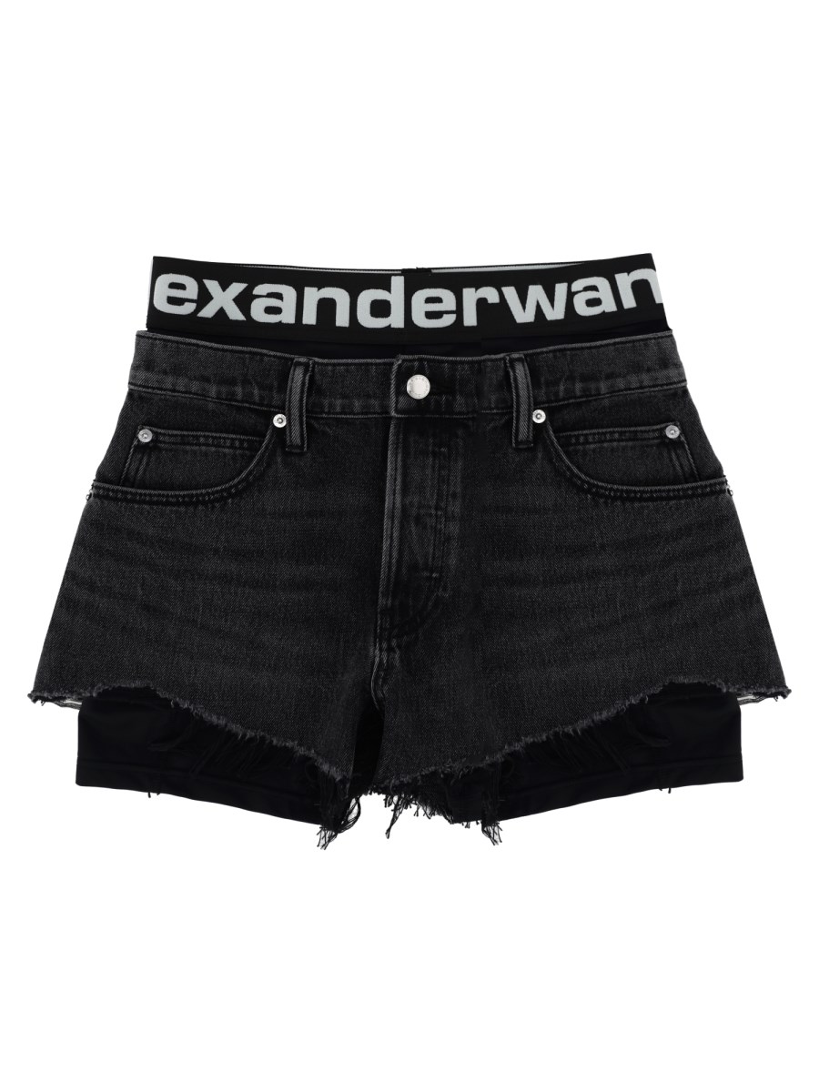 SHORTS IN DENIM CON LOGO