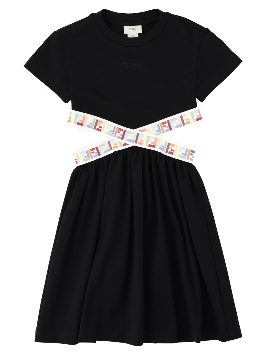 Abito con bande incrociate elasticizzate con logo FF multicolor