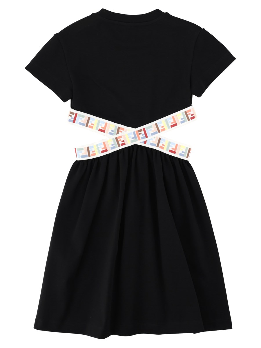 Abito con bande incrociate elasticizzate con logo FF multicolor