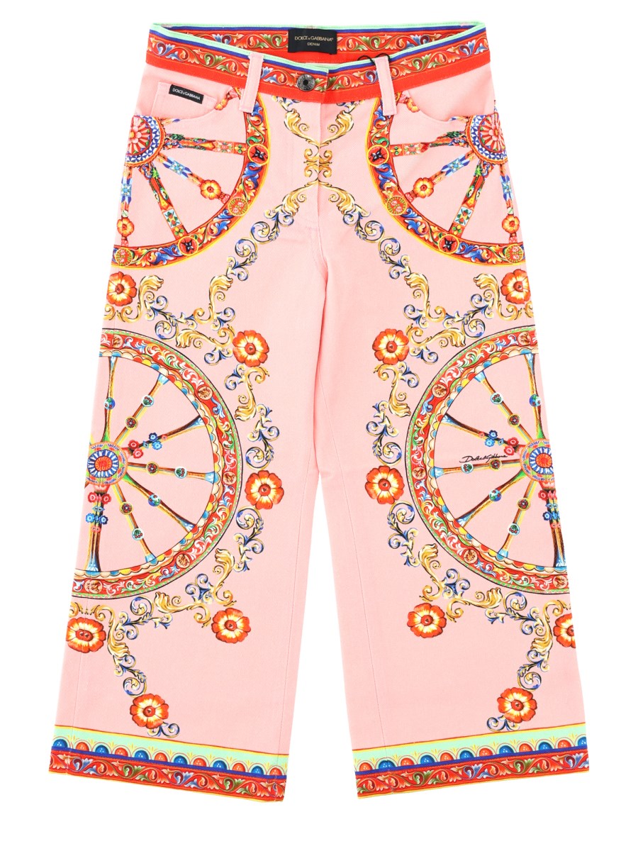 Pantalone cinque tasche con stampa Carretto