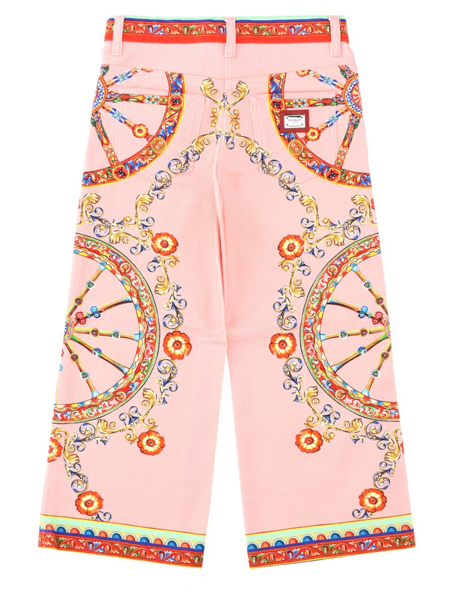 Pantalone cinque tasche con stampa Carretto