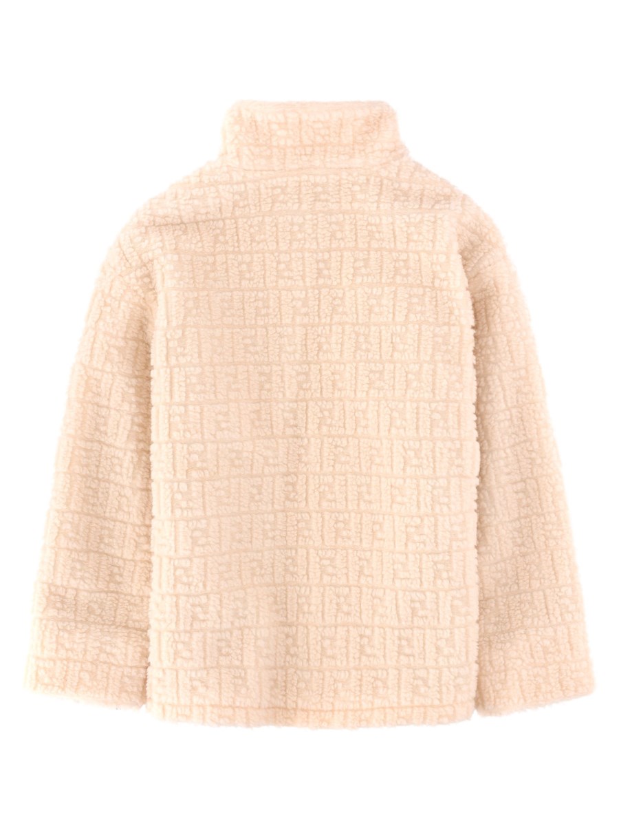 Giacca teddy con logo 3D tono su tono all-over e patch con logo Fendi