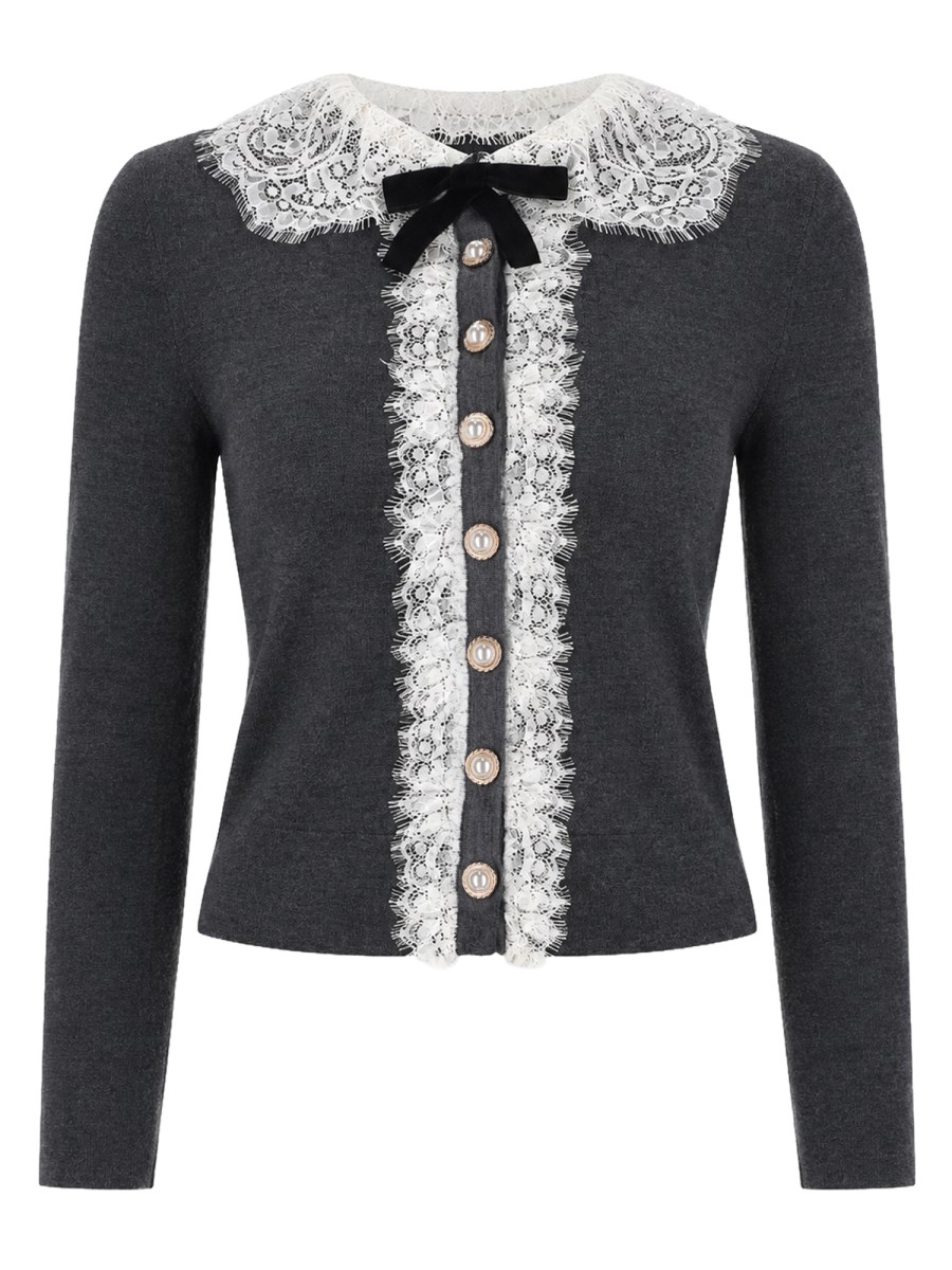 Cardigan in Lana con Colletto in Pizzo