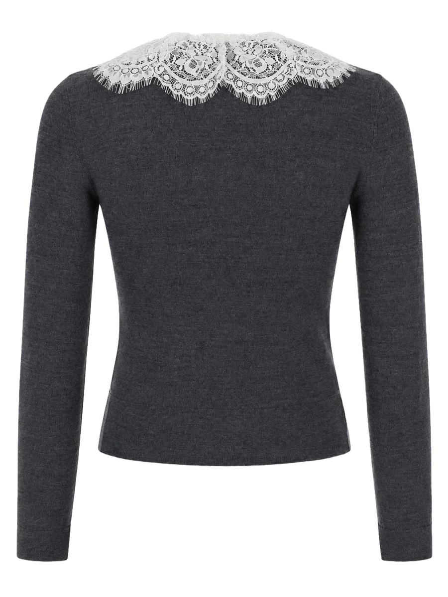 Cardigan in Lana con Colletto in Pizzo