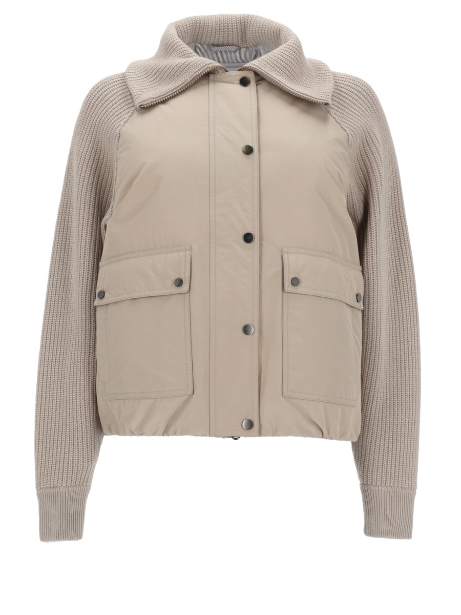PIUMINO IN TAFFETÀ DI COTONE TECHNO E MAGLIA DI LANA VERGINE, CASHMERE E SETA