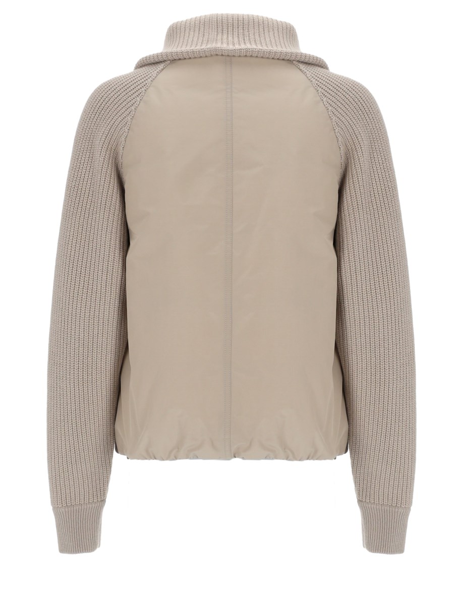 PIUMINO IN TAFFETÀ DI COTONE TECHNO E MAGLIA DI LANA VERGINE, CASHMERE E SETA