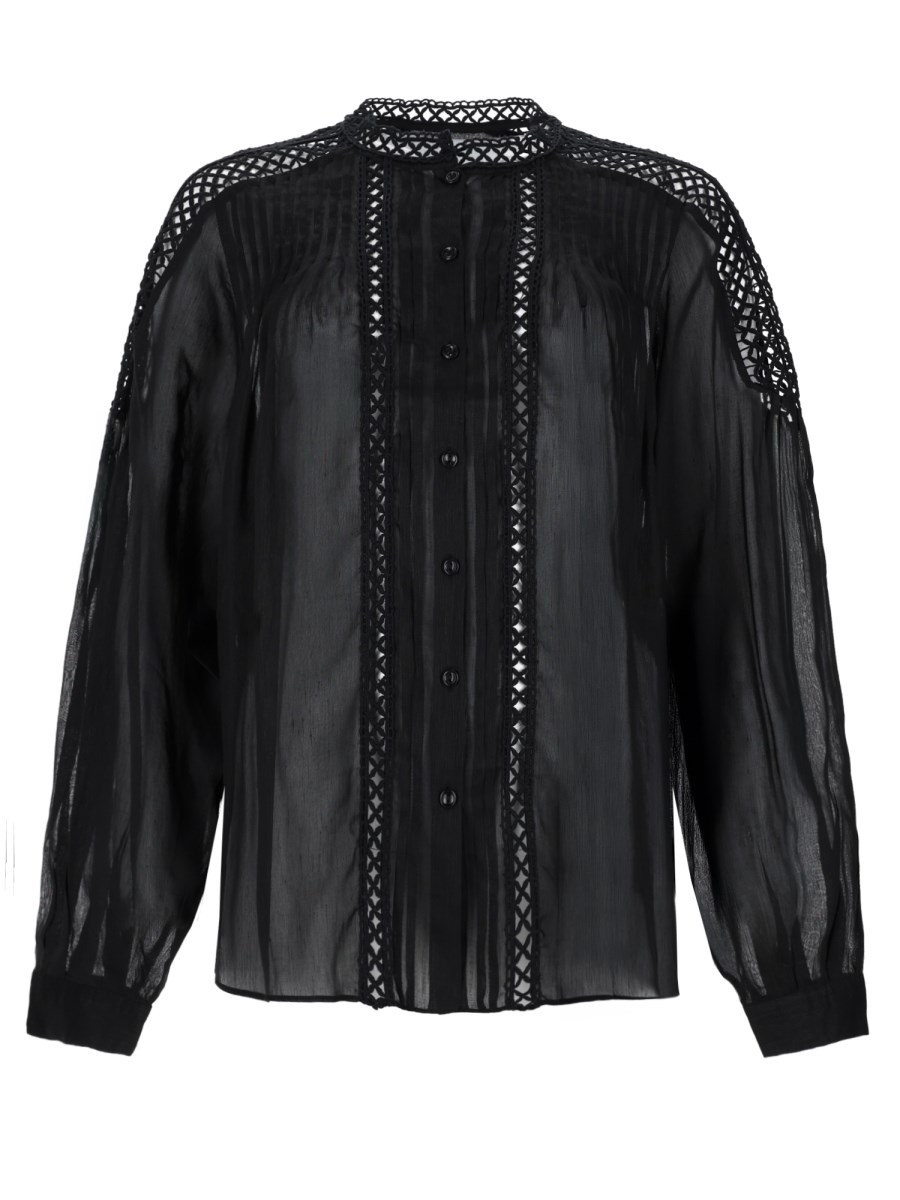 blusa polda plissettata in misto lino