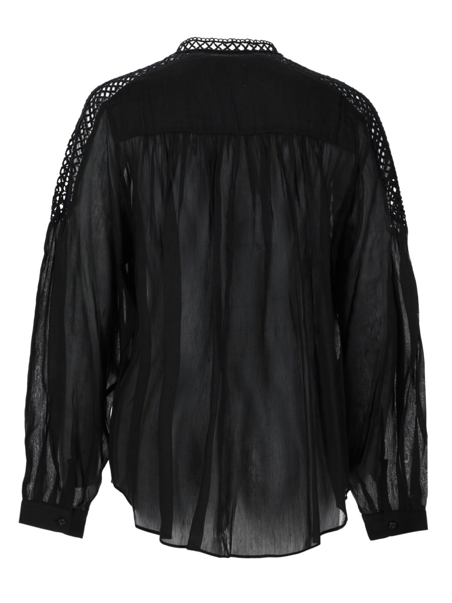 blusa polda plissettata in misto lino