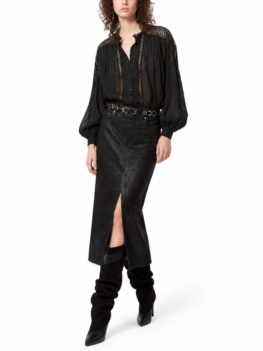 blusa polda plissettata in misto lino