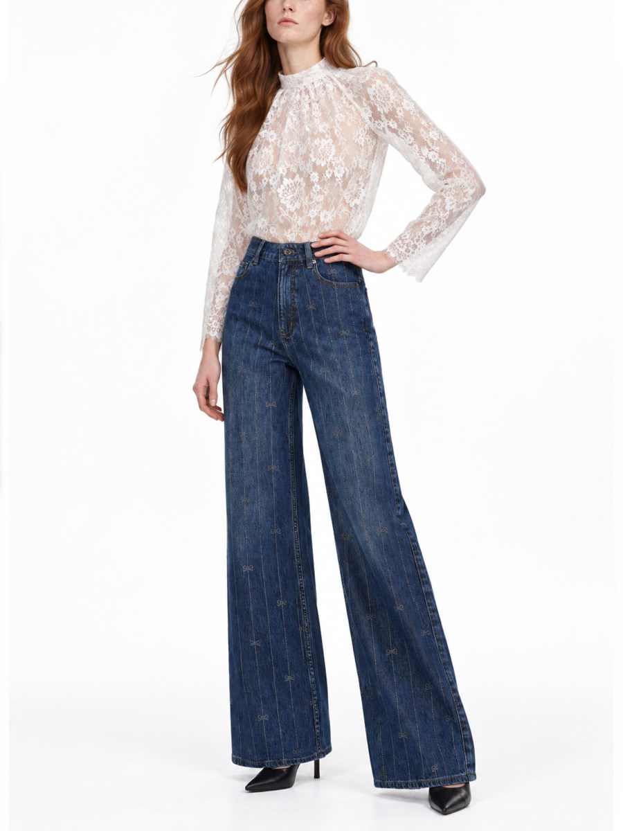 Jeans in Denim con Strass