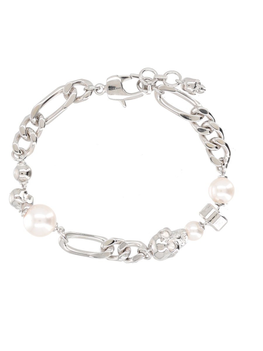 Bracciale a Catena con Perle e Teschi