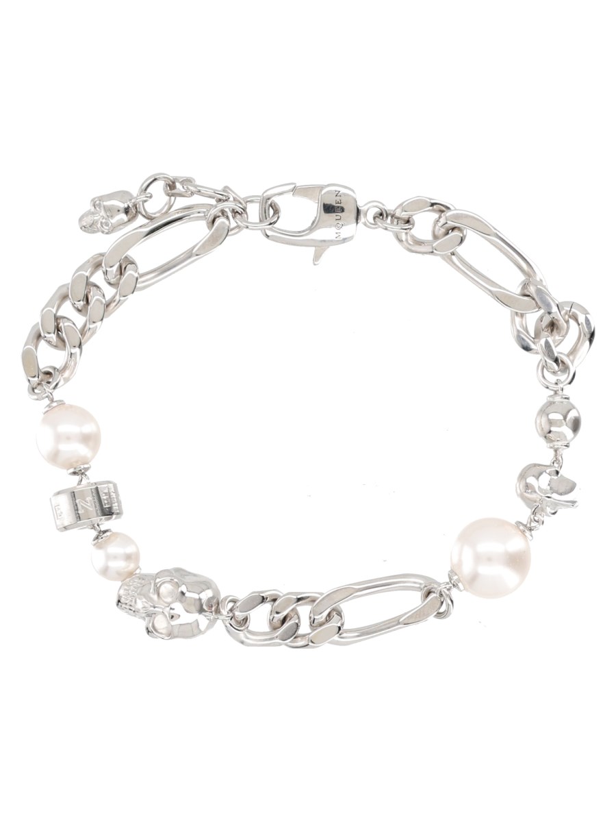 Bracciale a Catena con Perle e Teschi