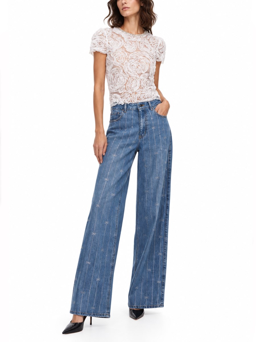 Jeans in Denim con Strass