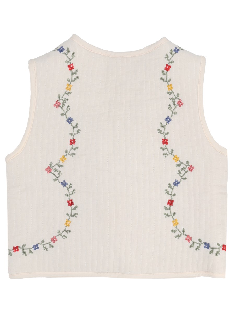 Gilet trapuntato con ricami floreali
