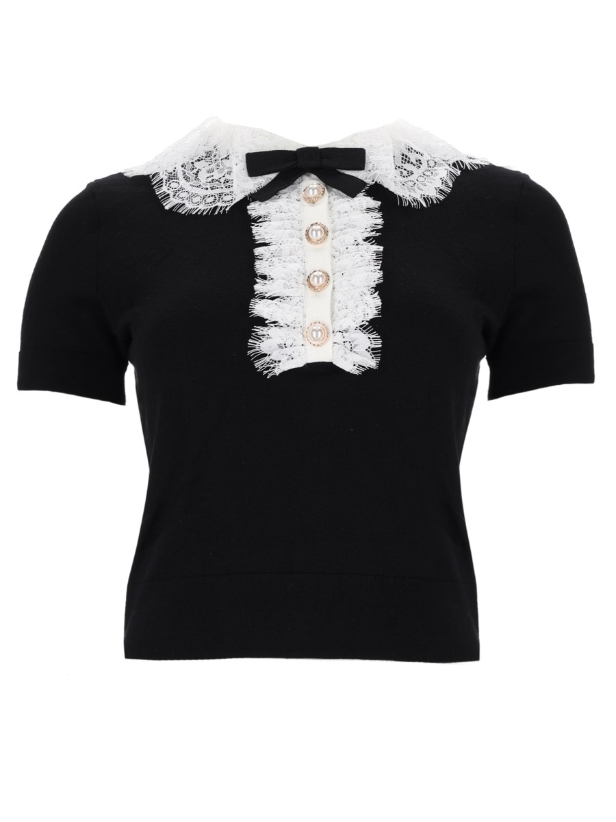 Top In Maglia Con Colletto In Pizzo
