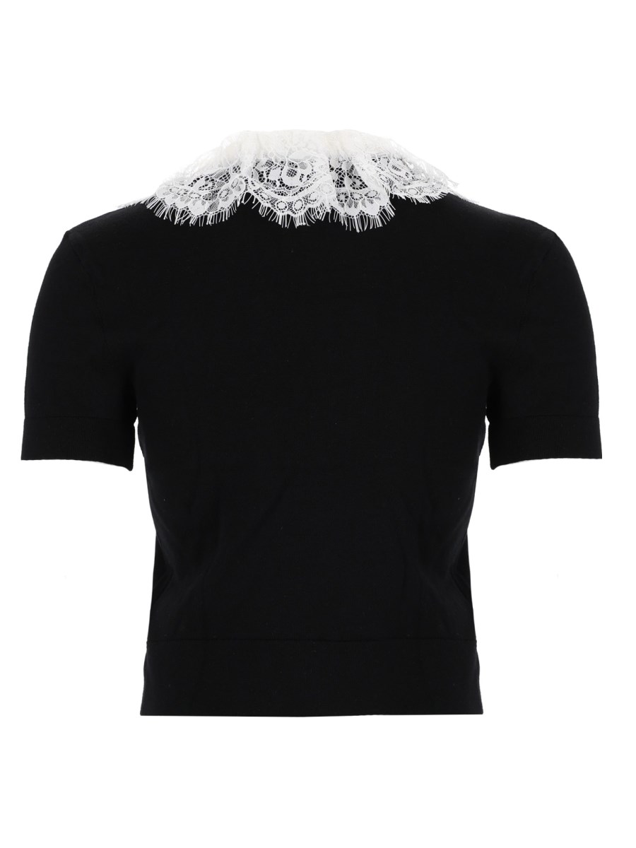 Top In Maglia Con Colletto In Pizzo