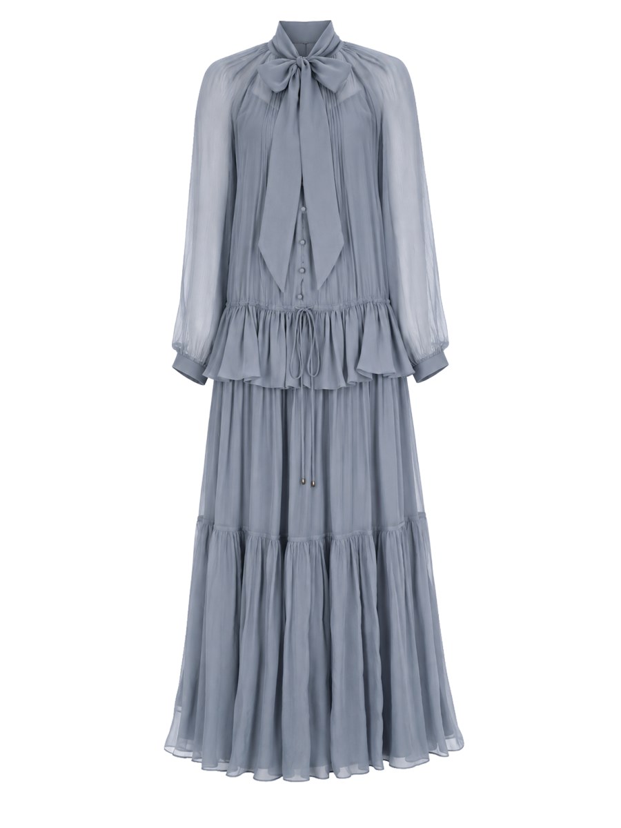 Abito lungo fluido con lavallière in mussola