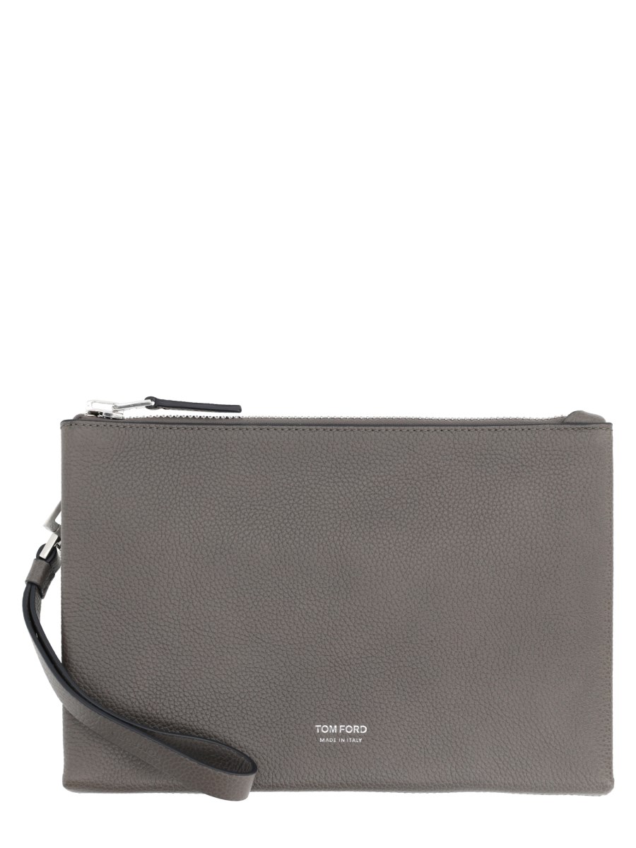 POUCHETTE MINIMAL SOTTILE IN PELLE FIORE CON CINTURINO DA POLSO