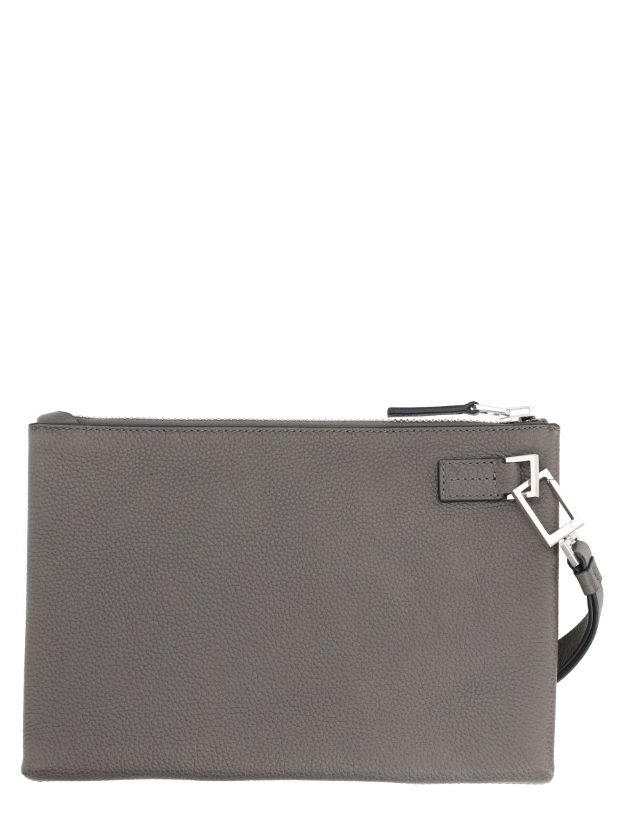 POUCHETTE MINIMAL SOTTILE IN PELLE FIORE CON CINTURINO DA POLSO