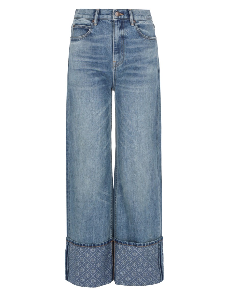JEANS A GAMBA DRITTA CON RISVOLTO A CONTRASTO
