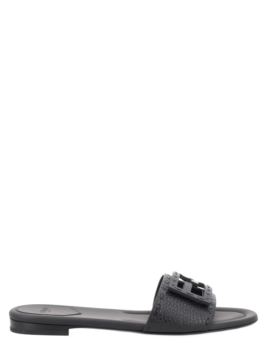 SLIDE BAGUETTE IN PELLE NERA 