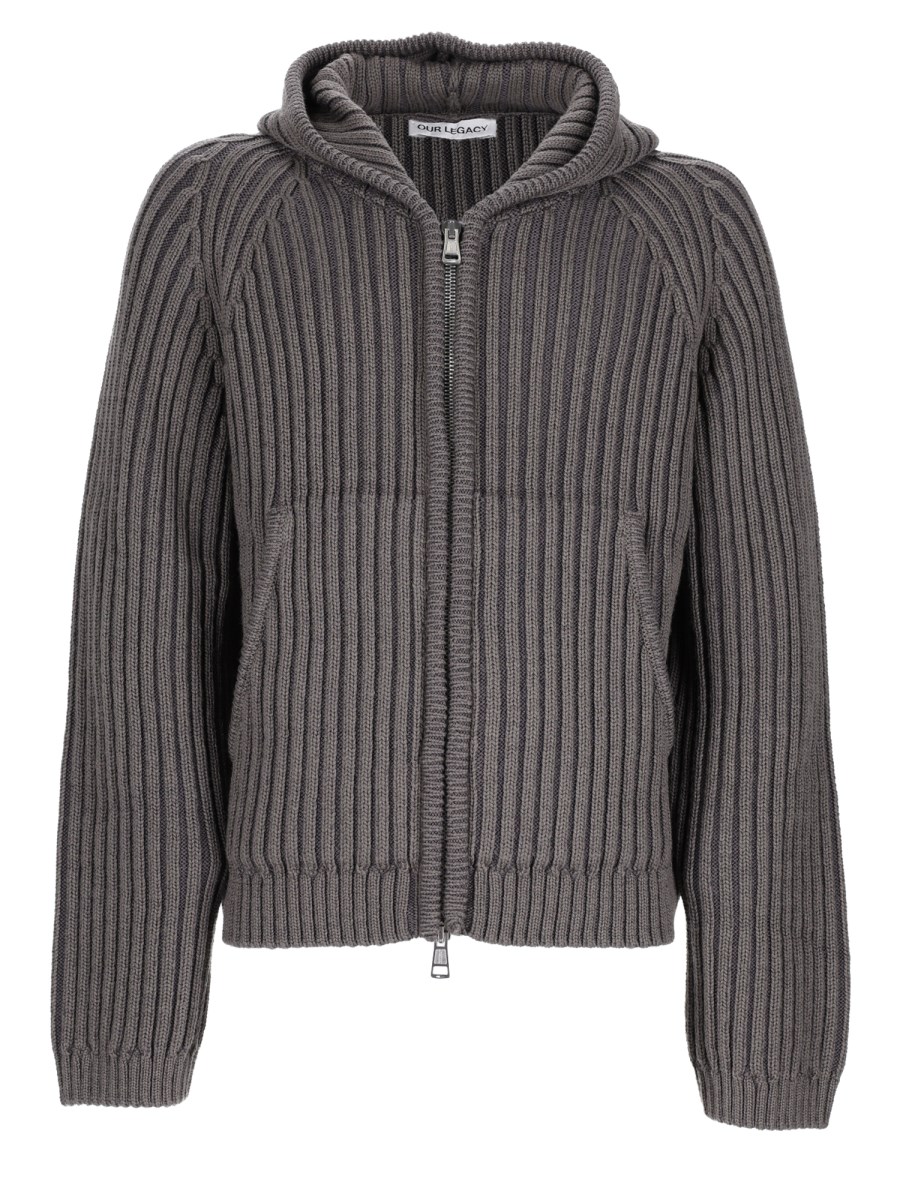 Maglia In Lana Merino Con Zip e Cappuccio