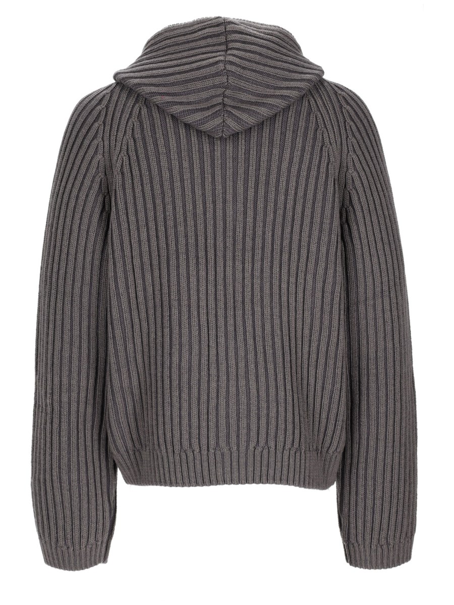 Maglia In Lana Merino Con Zip e Cappuccio