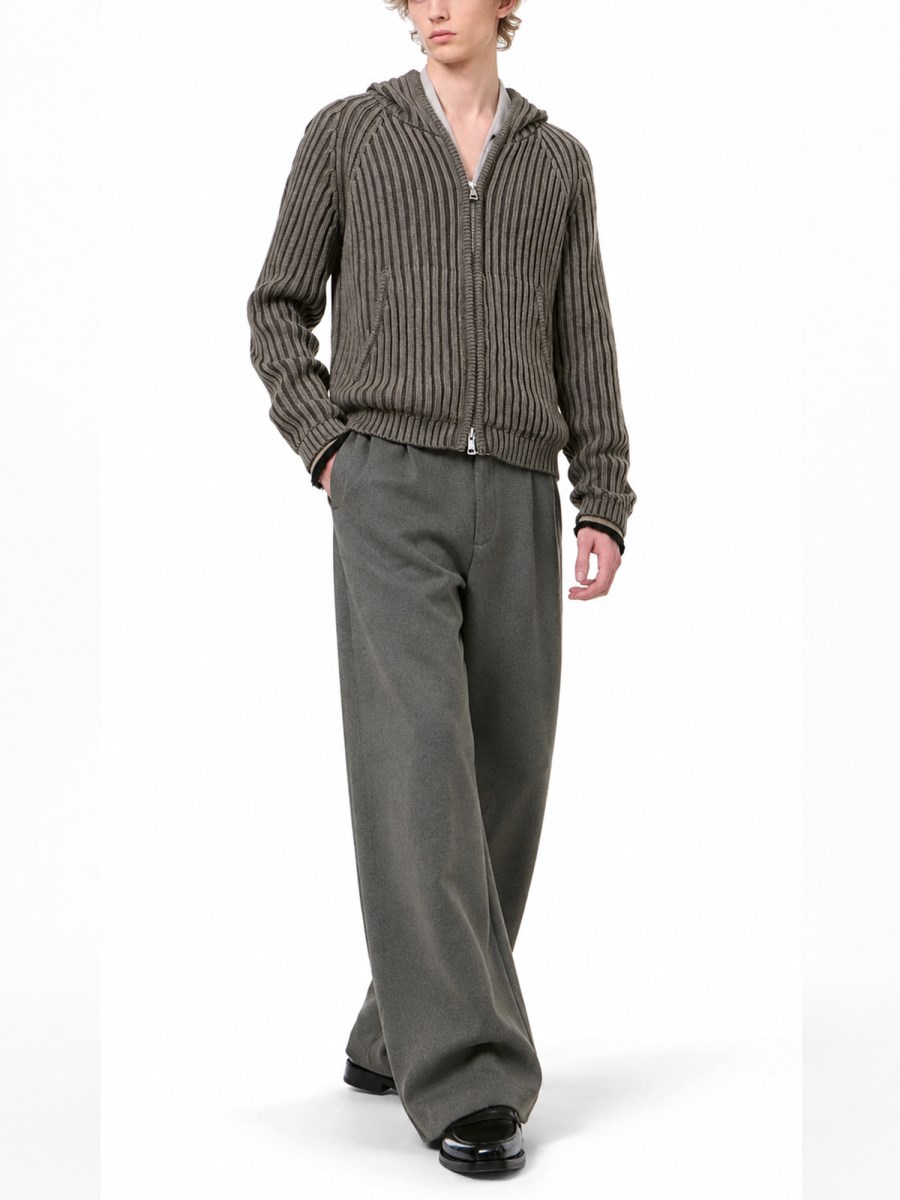 Maglia In Lana Merino Con Zip e Cappuccio