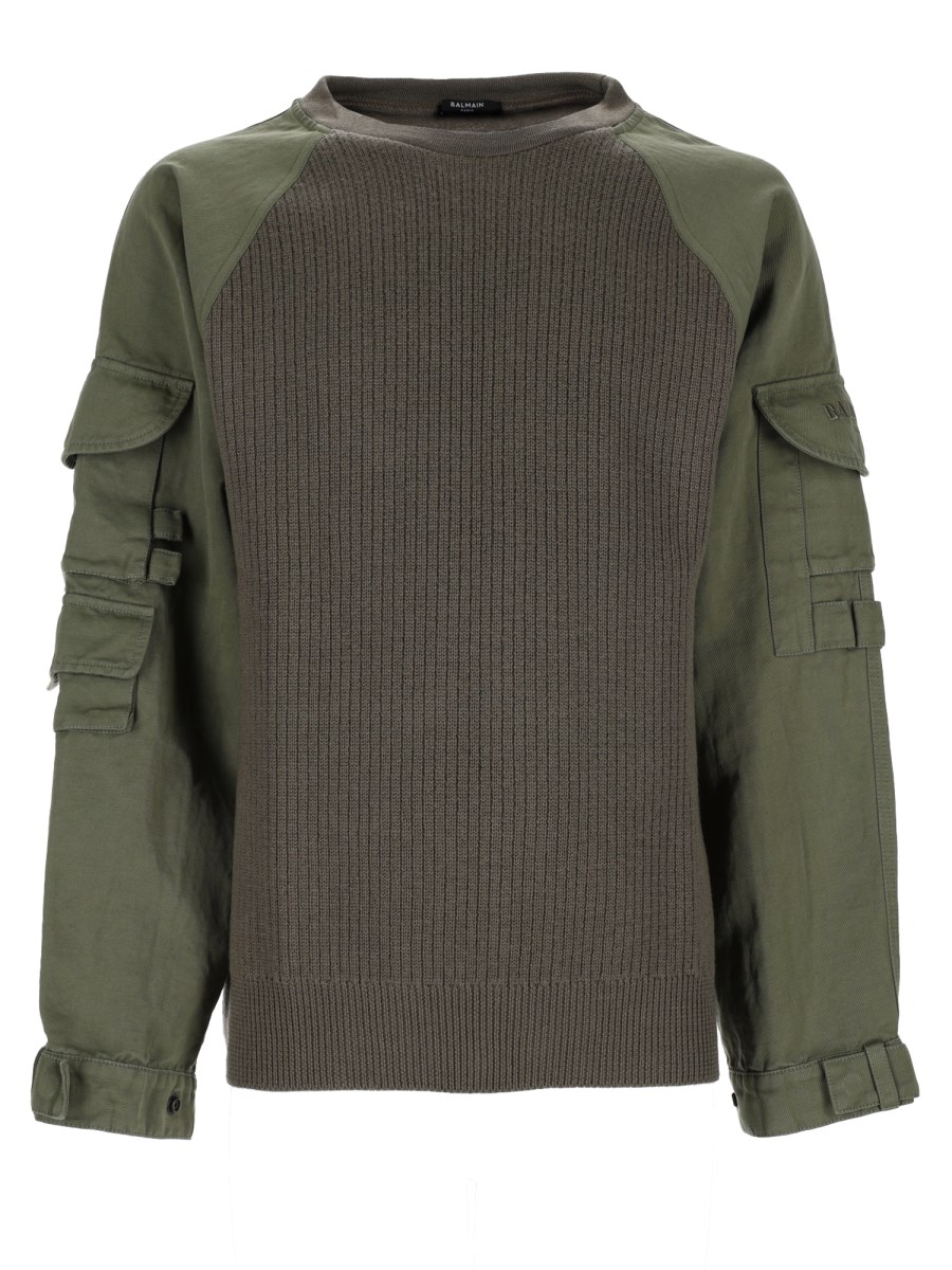 Maglia Cargo In Lana Con Inserti In Cotone