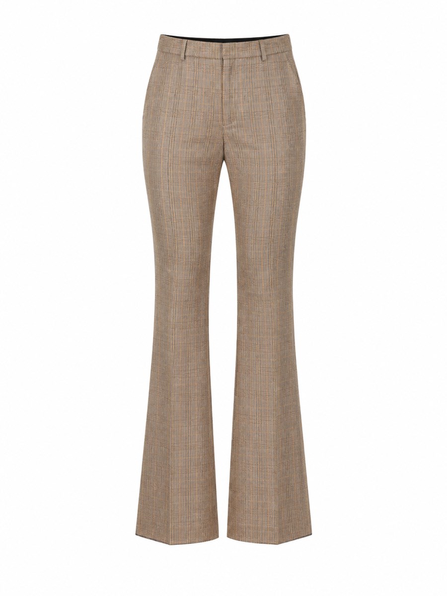 Pantalone Svasato In Lana Pied De Poule Principe Di Galles