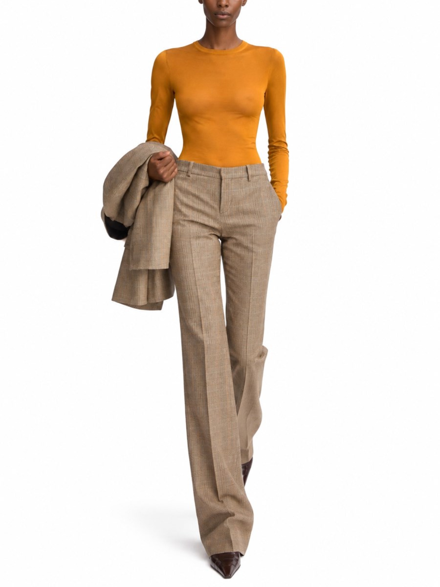 Pantalone Svasato In Lana Pied De Poule Principe Di Galles