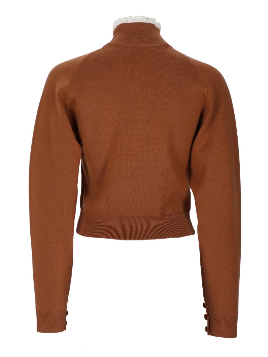 PULLOVER A COLLO ALTO IN MAGLIA DI LANA E PIZZO
