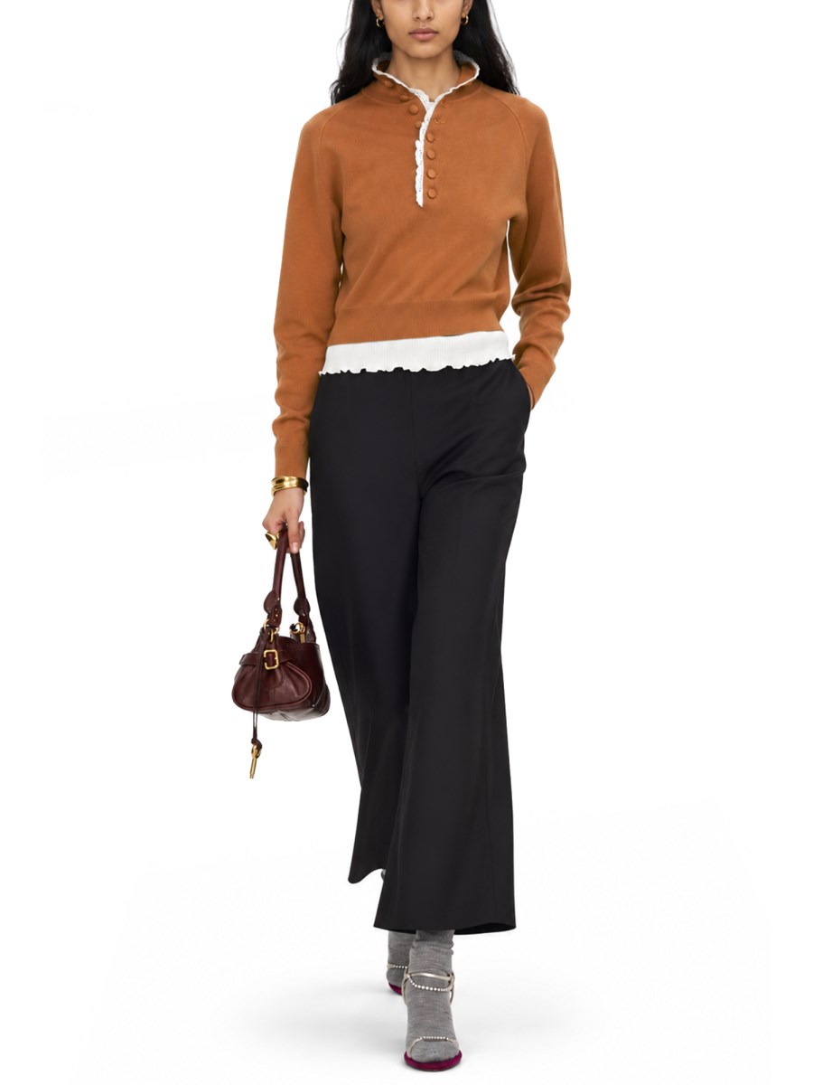 PULLOVER A COLLO ALTO IN MAGLIA DI LANA E PIZZO
