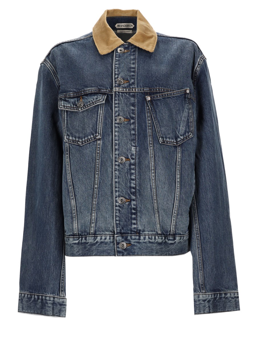 giacca in denim con colletto in velluto