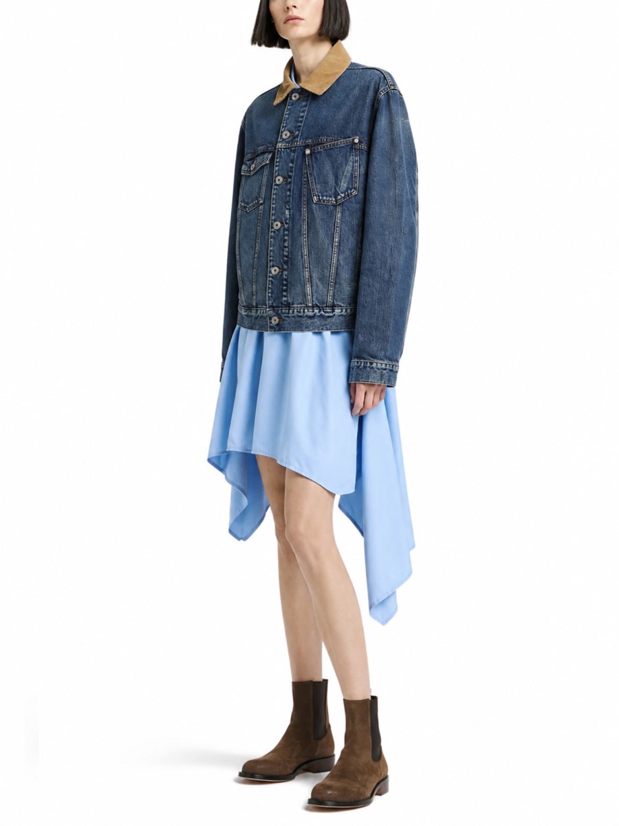 giacca in denim con colletto in velluto
