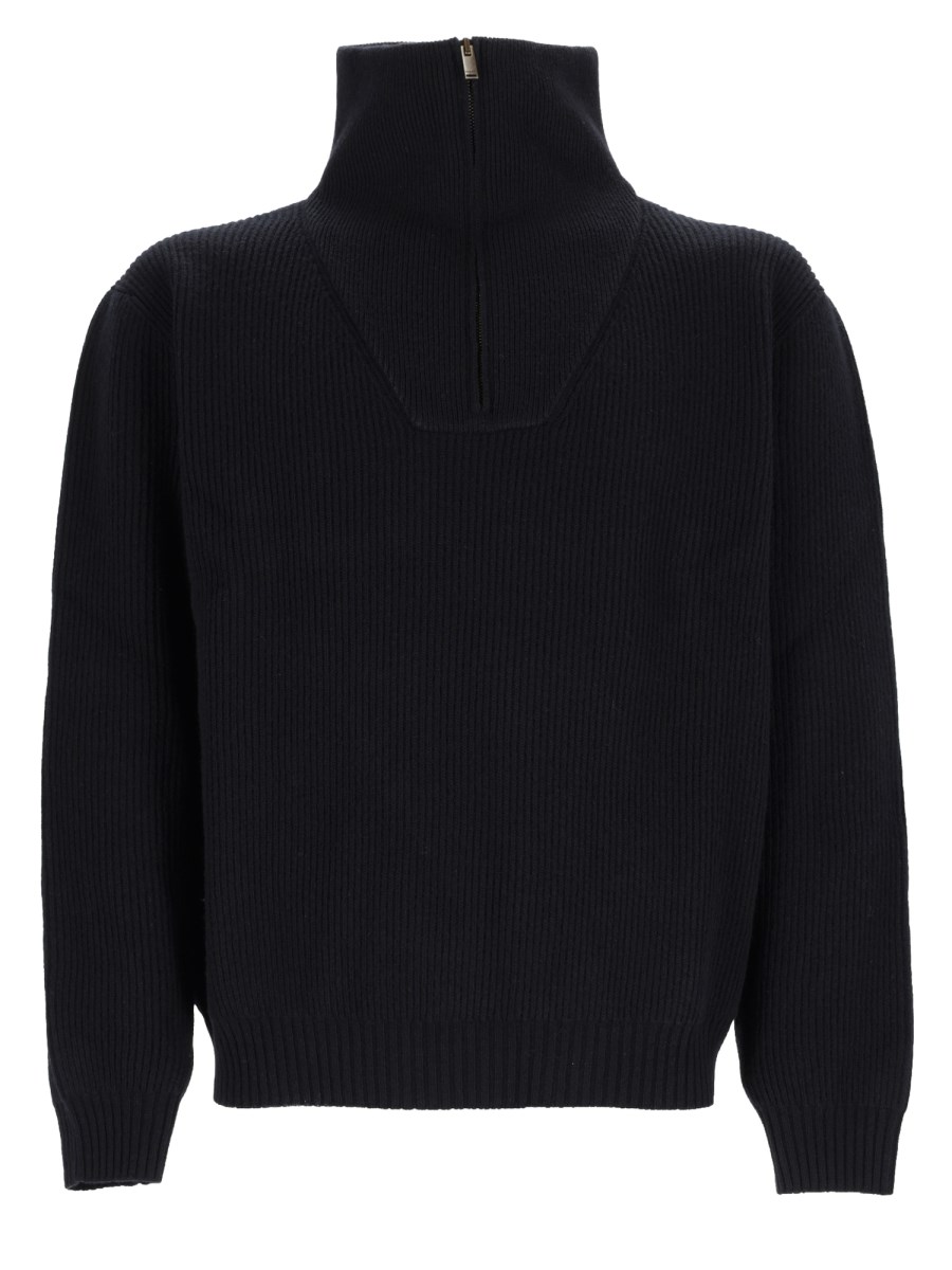 Pullover Con Mezza Zip In Lana A Coste